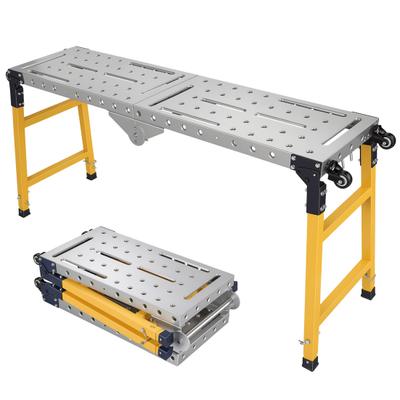 Adjustable Height Working Platform Heavy Duty Work Platform 1100 Lbs Capacity Zinc Plated Steel with Wheels Anti Slip Folding & Anti-Slip