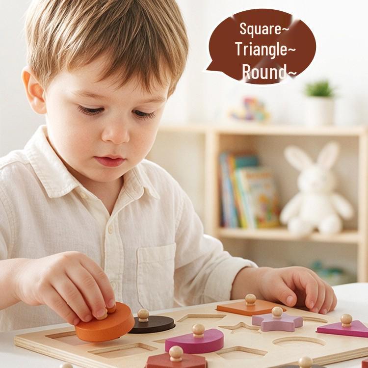 Montessori Wooden Cognitive Puzzle: Early Education Geometric Shape Inlay Board for Babies & Toddlers