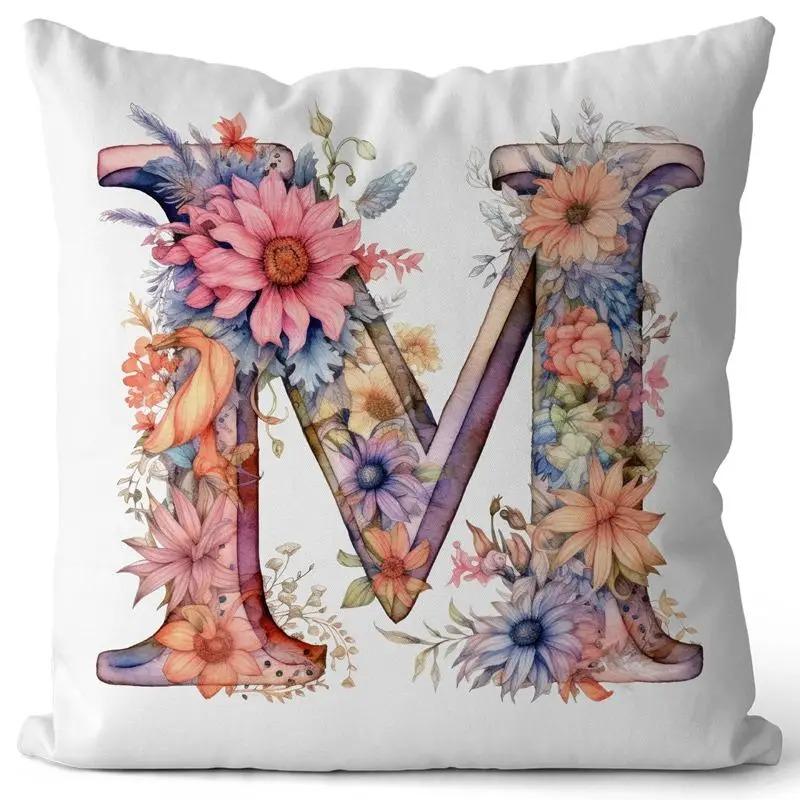 English Letter Flower Print Sofa Cushion Cover Suitable For Home Living Room Decoration Hotel Hospital Dormitory Pillow