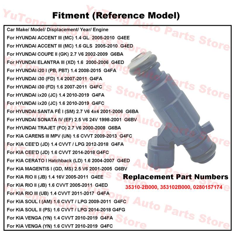 Fuel Injectors Valve For HYUNDAI ACCENT MC 1.4L ELANTRA I20 I30 Ix20 SONATA TRAJET KIA CARENS CERATO SOUL RIO VENGA Nozzle Parts