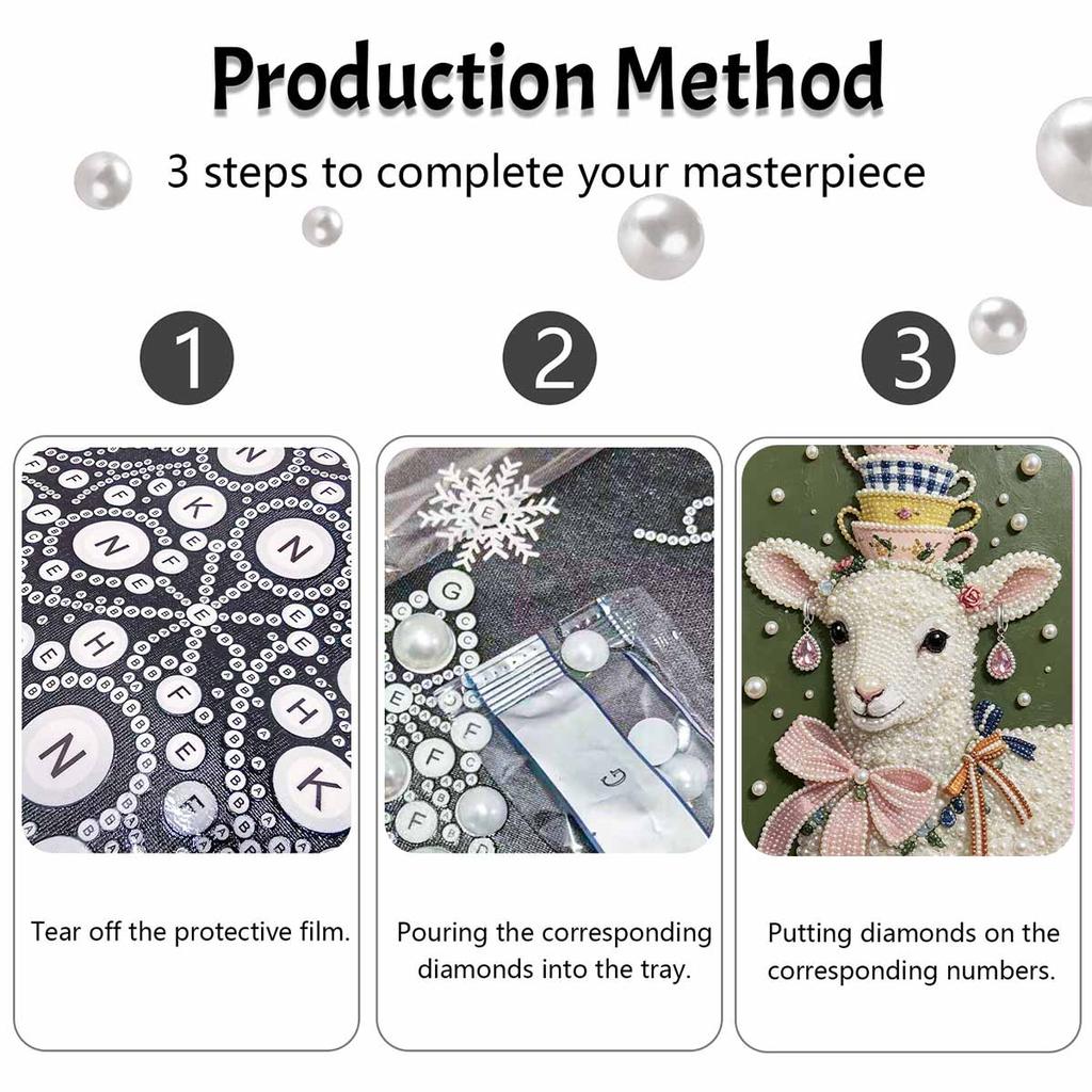 Relaxing DIY Pearl Painting Kit Framed with Lamb Tea Cup Design 5D Sparkling Bead Canvas Craft for Girls Bedroom Decor Holiday Gift