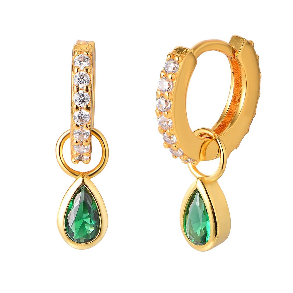 925 Sterling Silver 14K Gold Plated Geometric Teardrop Emerald Zircon Drop  Huggie Earrings золотой