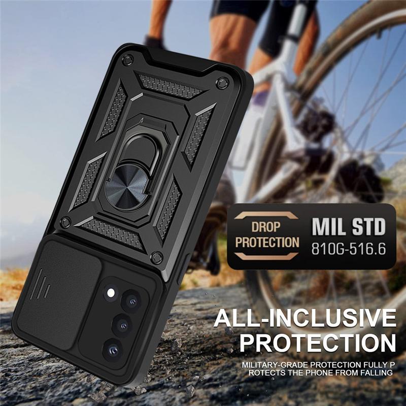 Military Grade Shockproof Armor Ring Case For OPPO Realme C21Y C11 C25 C20 C31 C35 9 8 Pro A54 A74 A94 A52 A72 A92 Slide Camera Lens Protection Cover
