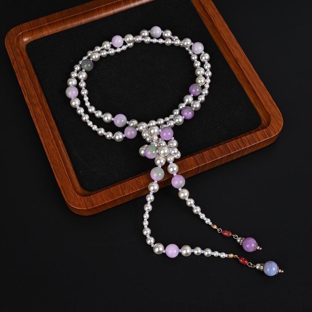 Vintage Chinese Style Glass Pearl Tassel Necklace Set