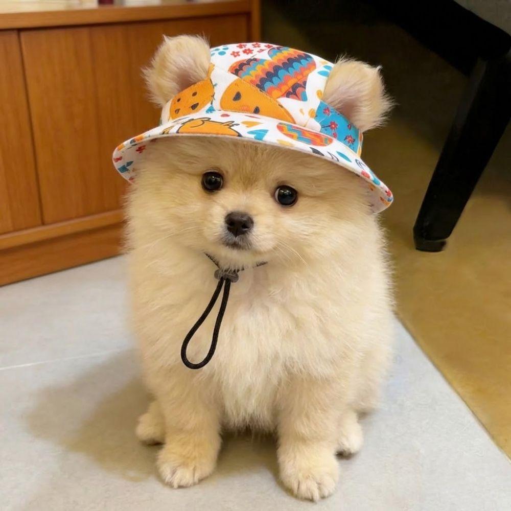 Breathable Cat Dog Sun Hat Adjustable Drawstring UV Protection Pet Bucket Hat Lightweight with Ear Holes Pet Cowboy Hat