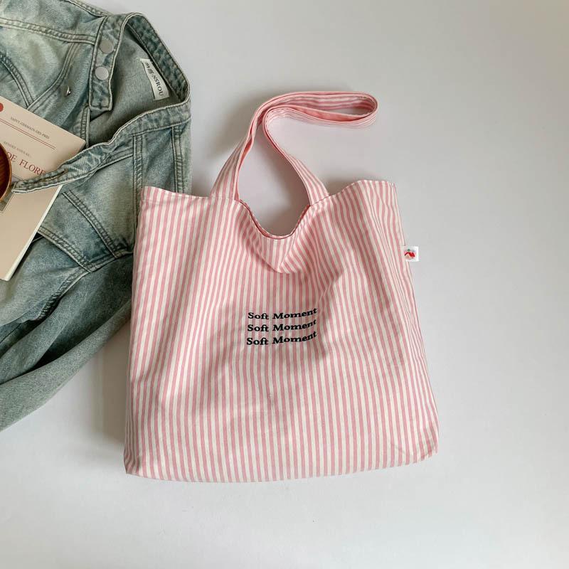 Casual Striped Letter Single-shoulder Bag, Niche Large-capacity Handbag, Shopping Bag