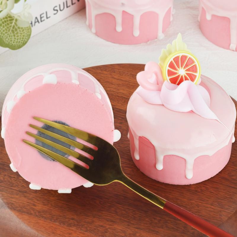 Pink Fruit Cream Simulation Mini Cake Slow Rising Squishy Toy Dessert Stress Relief Squeeze Fidget Toy