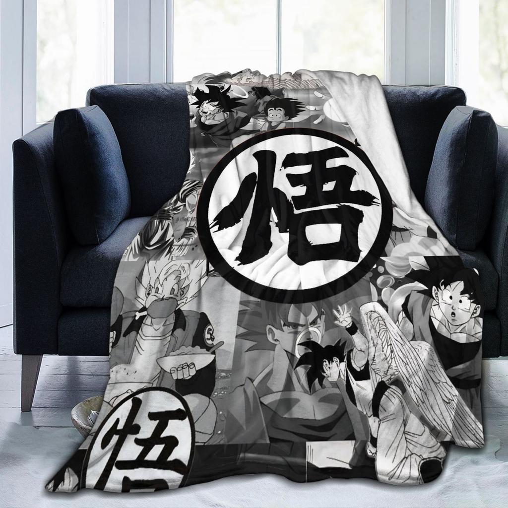 DBZ Goku Kanji Blankets Fleece Summer Air Conditioning Breathable Warm Throw Blankets for Bedding Office Plush Thin Quilt