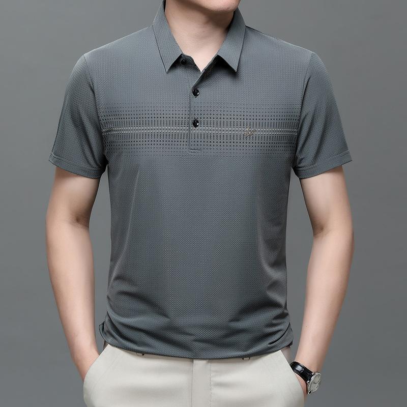 Short Sleeve Ice Silk Polo Shirt Medium Loose Casual Men'S Lapel T-Shirt Bottom Shirt