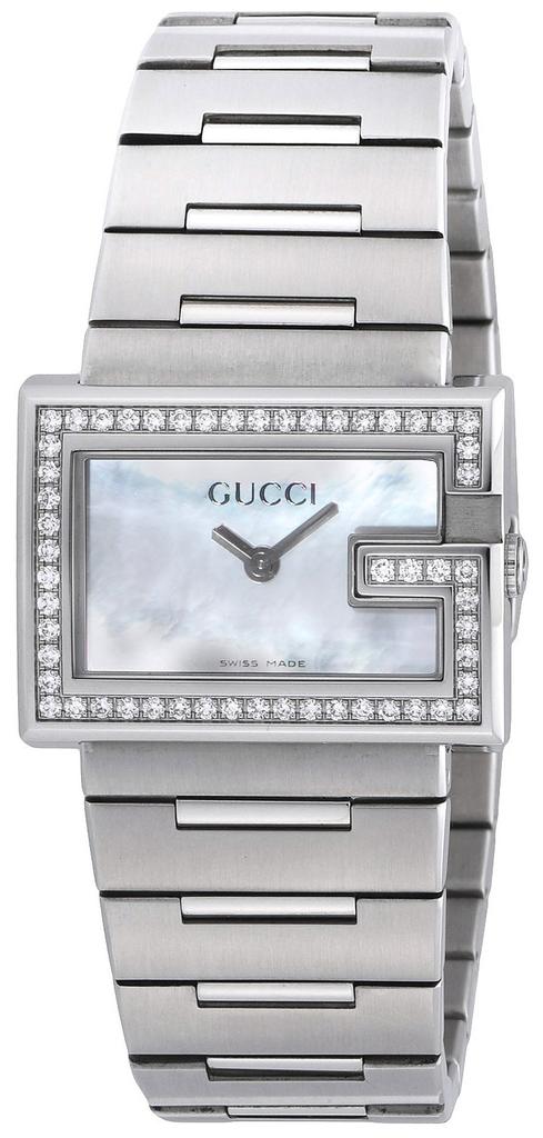 Gucci G Rectangle White Pearl Stainless Sapphire Quartz 54pt Swiss YA100510 Watch, Dial, Steel, Crystal, Movement, Diamonds, 23mm, Made, Women's,