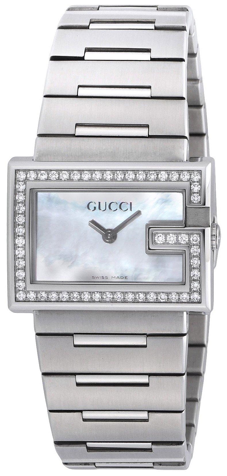 

Gucci G Rectangle White Pearl Stainless Sapphire Quartz 54pt Swiss YA100510 Watch, Dial, Steel, Crystal, Movement, Diamonds, 23mm, Made, Women s,