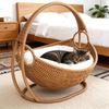Lit pour Chat Tressé Artificiel Semi-fermé Grotte pour Chat Lit Imperméable Maison pour Chat d'Intérieur Panier Style Lit pour Animaux pour Chats