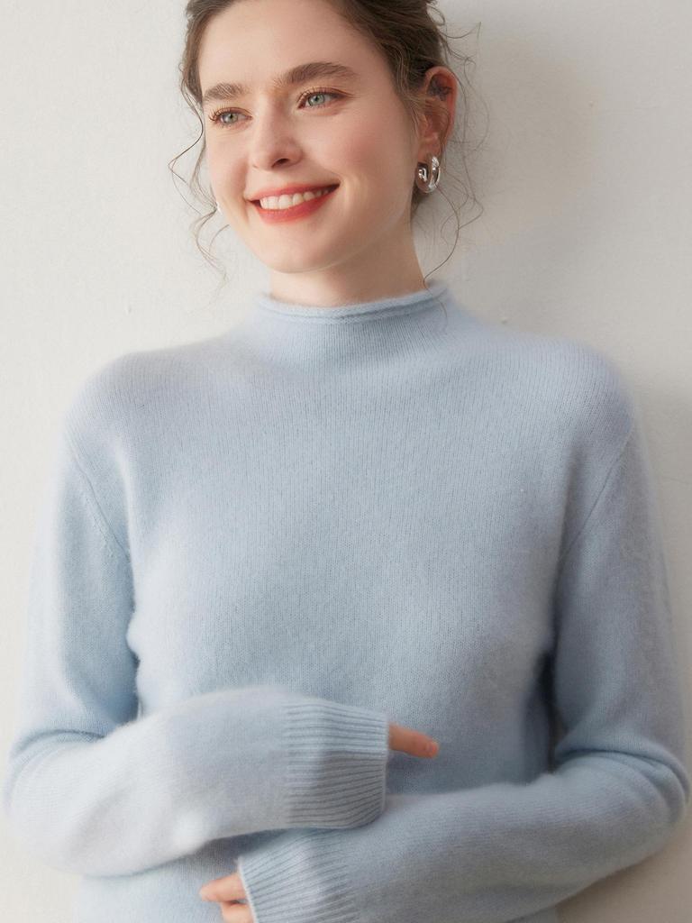 Soft & Cozy Double-Strand Thickened Baby Cashmere Pullover Sweater for Women - Half-High Neck Knit, Perfect for Autumn & Winter