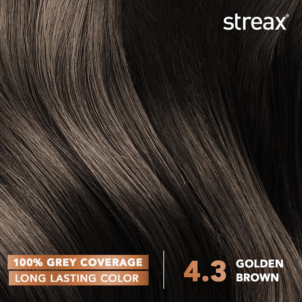 Streax Permanent Hair Colour 4.3 Golden Brown 120 Ml Pack of 1 Long Lasting Cream Hair Colour Women