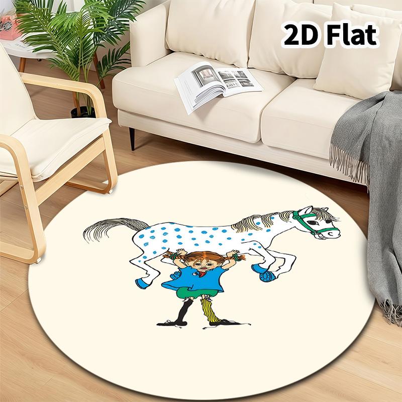 Pippi Round Area Rug Carpet Rug For Living Room Bedroom Sofa Playroom Decor Nonslip Floor Mat