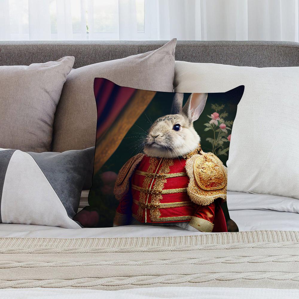 Retro Rabbit Portrait Pillow Case Short Plush Pillow Covers Sofa Decorative Gift Home Double-Sided Printing Cushion Cover