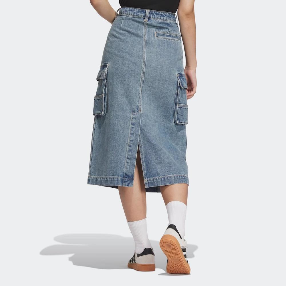 adidas Originals Serie Sport Lifestyle Gonna Lunga di Jeans a Righe Larga Comoda Donna Gonne Azzurro Chiaro JM8036