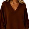 Damen Oberteile V-Ausschnitt Langarm Locker Geschnittene Pullover Tops Einfarbig Lässige Bluse Arbeits- Party- Date-Kleidung