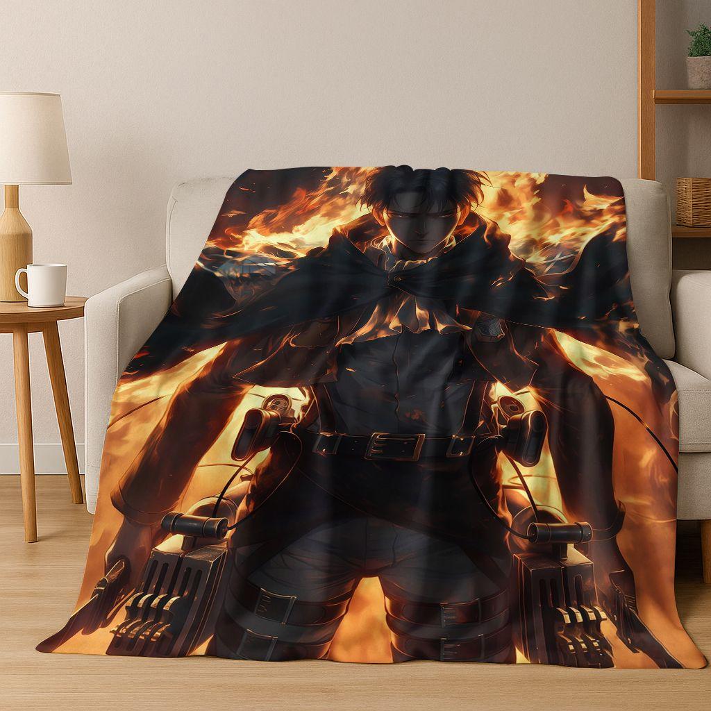 2026 New Anime Attack on Titan Eren Mikasa Cartoon Flannel Blanket,Cozy Soft Throw Blanket for Home Bedroom Bed Sofa Cover Kids