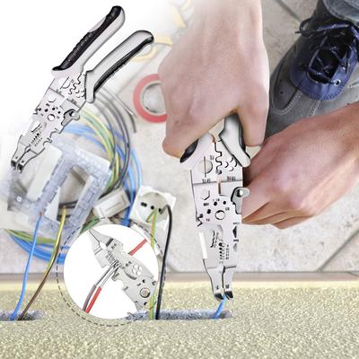 Alicates Multifuncionales de Codo para Pelar Cables con un Llavero de Resorte, Pelacables Crimpador de Cables Multifuncional