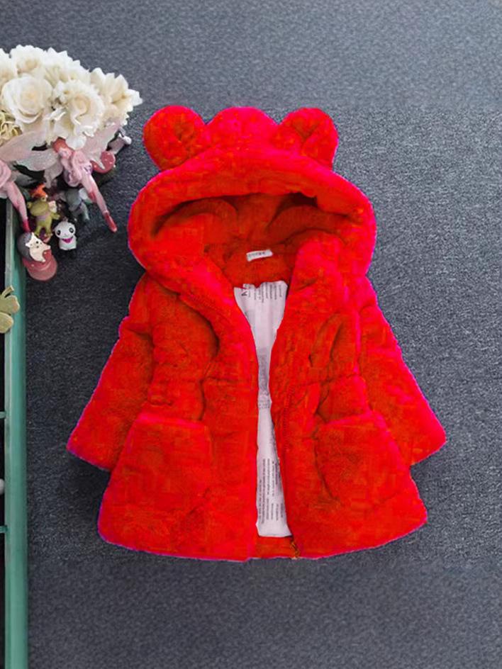 Autumn & Winter Furry Bunny Ear Sweater Coat for Toddlers and Girls - New Style Cotton Padding.