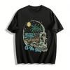Vintage Island Skull Print Tee The Soul Of The Sea Vacation Style Top Pure Cotton T-shirt