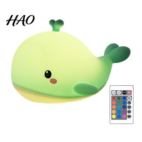 Cute Nursery Bedside Lamp Whale Silicone Touch Night Light, USB Rechargeable with Bedroom Decor 3 Brightness & Remote Control, 30 Min Timer