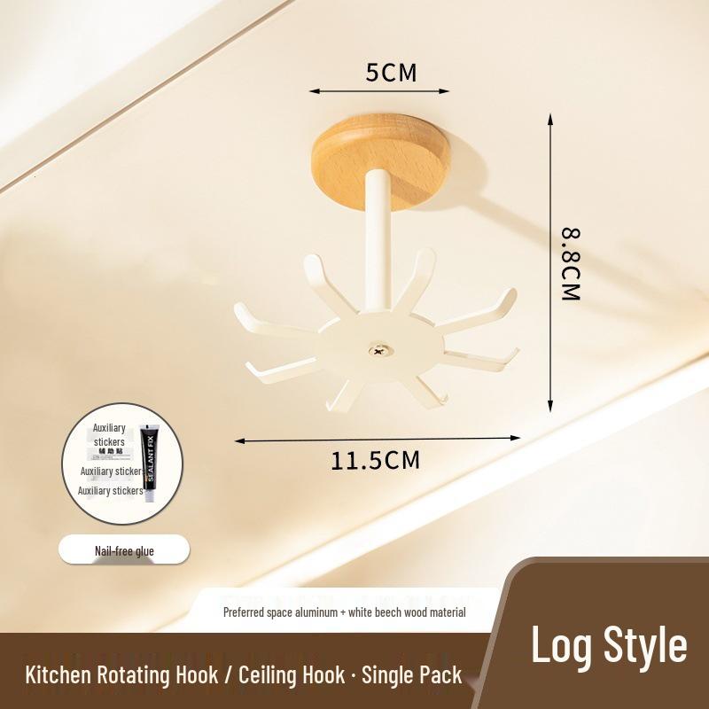 Log-Style Rotating Octopus Hanger: No-Drill Multi-Functional Kitchen Hook & Spatula Rack
