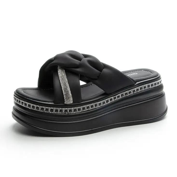 

Мода 7 см Микрофибра Кожа Женские Сандалии De Mujer Женские Платформа с Пряжкой Пип-Тоу Шлепанцы Летние Клинья Плоские Сандалии Слайды Обувь 34 чёрный