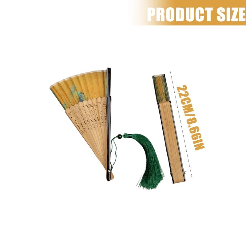 Landscape Handheld Folding Fan Hand Held Fabric Bamboos Fan Hollowed Hand Foldable Fan for Dancing Wedding Decorations