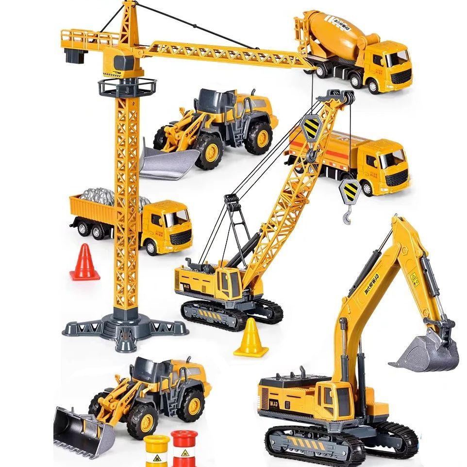 1:55 Alloy+Plastic Tractor Excavator Bulldozer Crane Truck Model Diecast Engineering Vehicle Toys for Children Collection Gifts