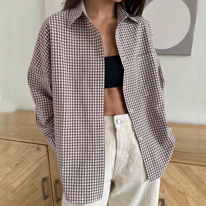 

Европейско-американская клетчатая хлопковая женская рубашка свободного кроя - Тренд Осень/Зима 2024 S