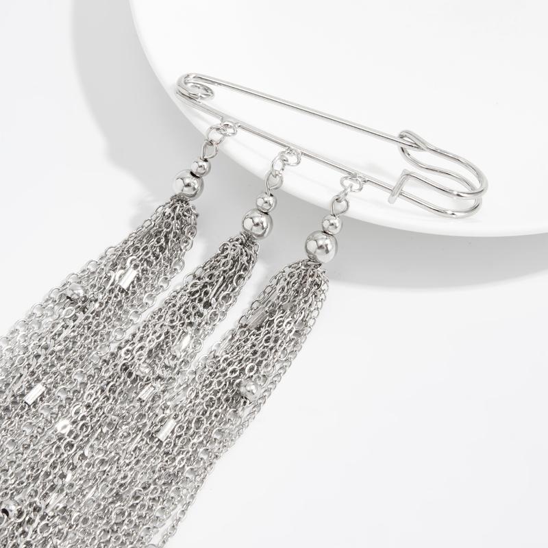 Personality Suit Metal Tassel Chain Brooches Lapel Pin For Women Charm Trousers Shortened Pins Rock Jewelry Gift