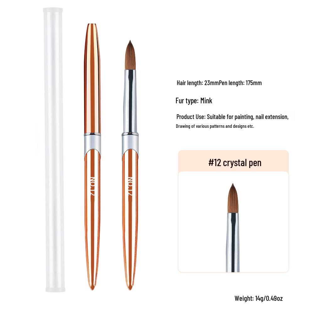 50% Mink Hair Nail Art Brush with Crystal and Metal Handle for Extensions and Carving