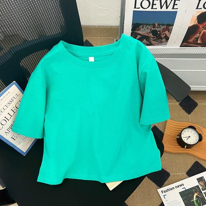 

Real% pure cotton short sleeves loose casual basic candy solid color short top ins tide one size fits all зелений