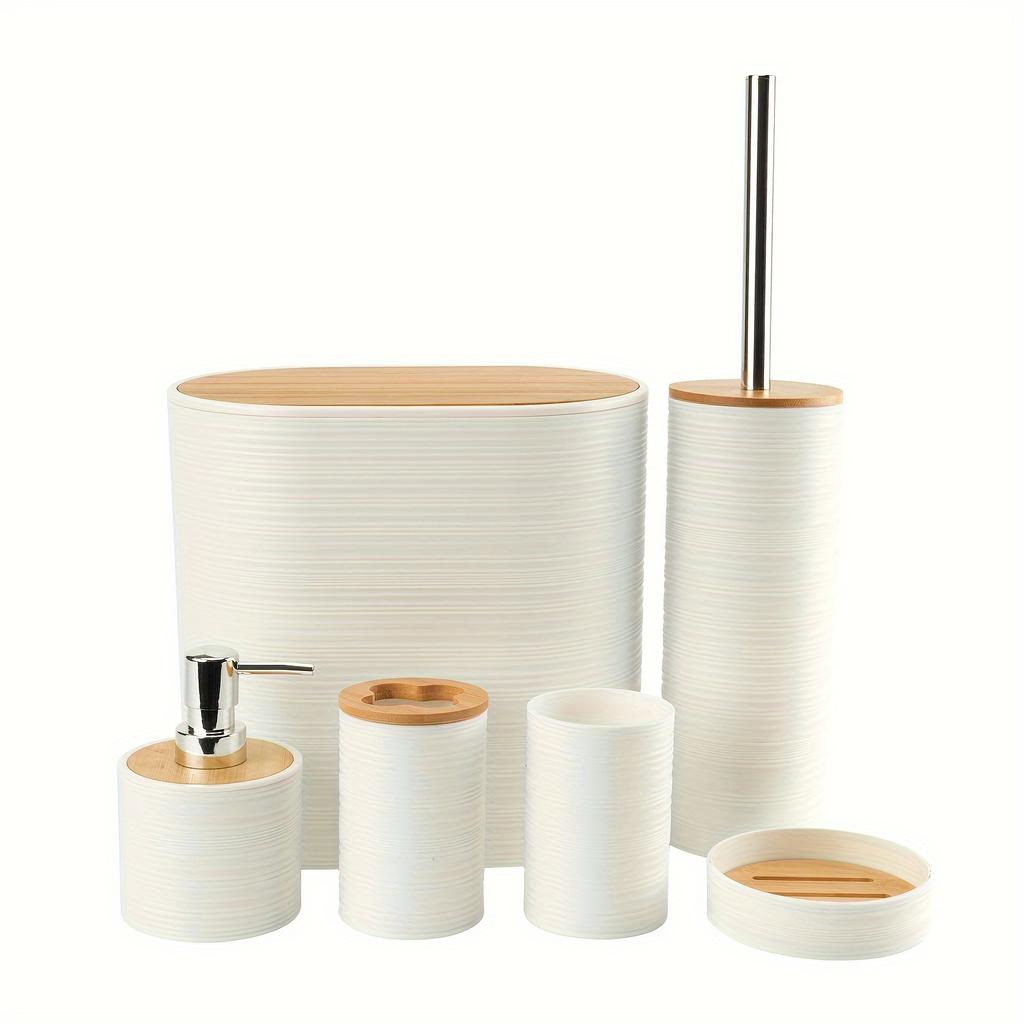 6pcs/set Bathroom Accessories Set Housewarming Gift Toothbrush Holder Bath Accessory Complete Set for Countertop Vanity Bathroom