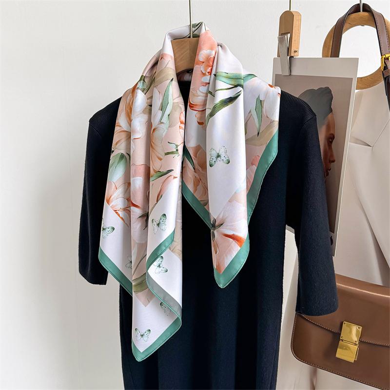 Luxury Brand Square Scarf Design Double Side Shawl Wrap 70cm Print Twill Silk Women Hijab Female Foulard Headband Bandana