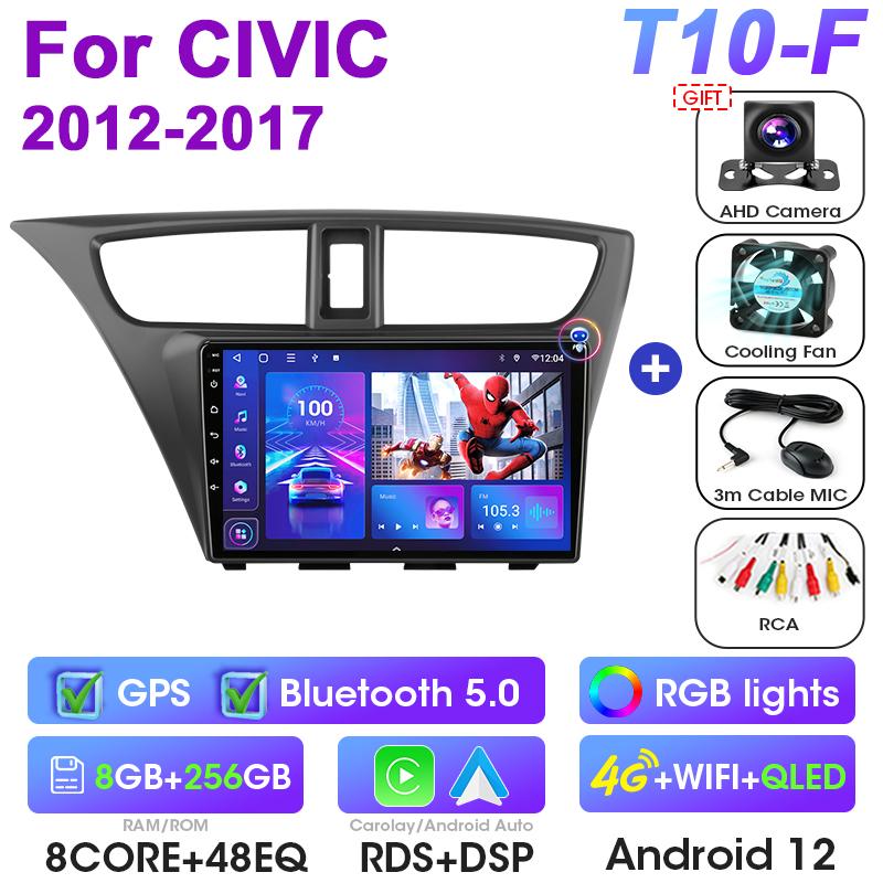 2 Din Android 12 Car Radio For Honda CIVIC Hatchback 2012 -2017 Multimedia Video Player GPS 4G Carplay Auto Stereo RDS Head Unit