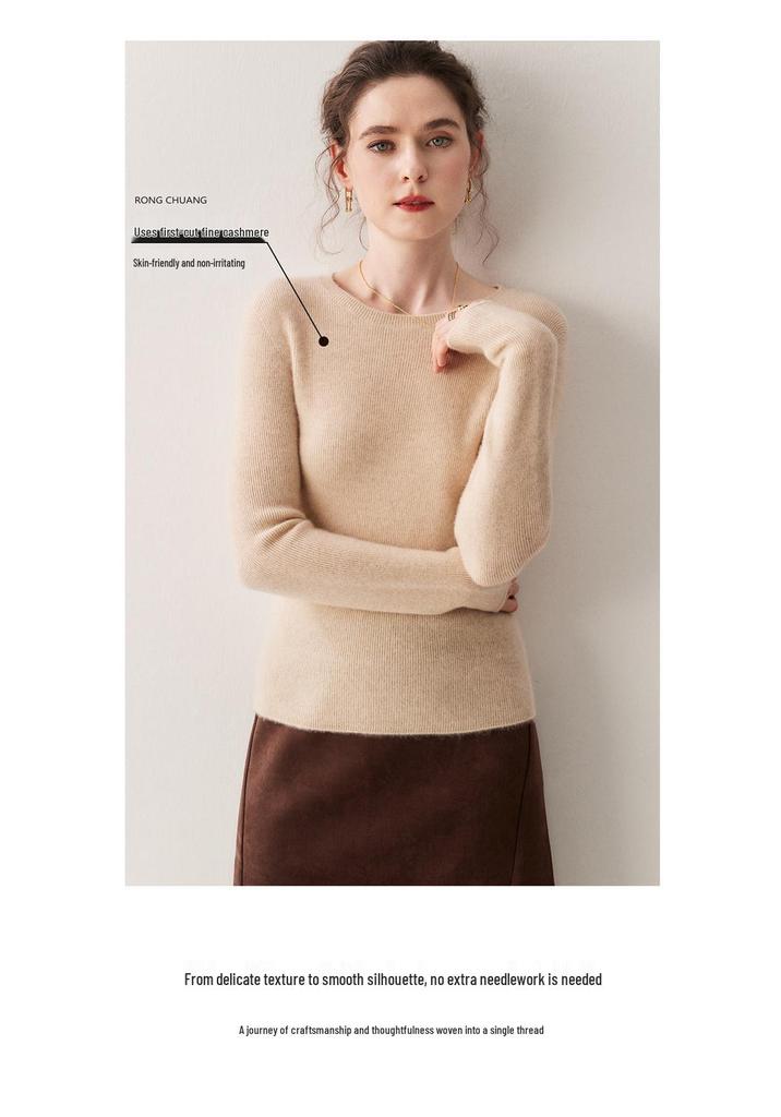 2025 Women's Seamless Cashmere Slim Fit Sweater - Autumn/Winter Knit, Skin-Friendly Round Neck