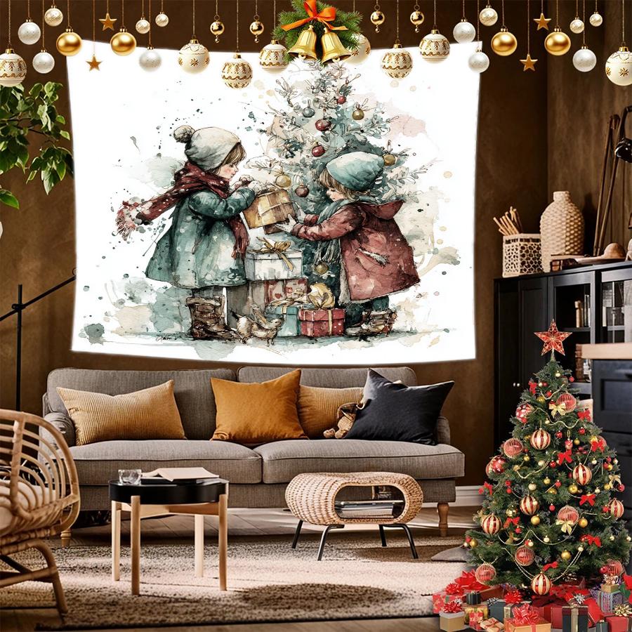 Weihnachtsmuster Wandteppich Hintergrundtuch Hängendes Tuch Schlafzimmer Nachttisch Dekoration Wandtuch Mietwohnheim Wandteppich