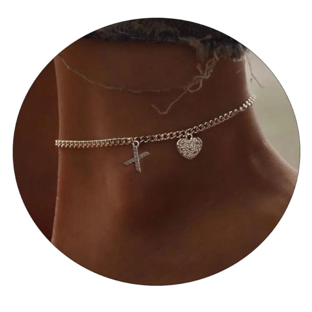 26 Initial Stainless Steel Anklet For Women Crystal Letter Heart Color Chain Ankle Bracelet Summer Jewelry Accessories