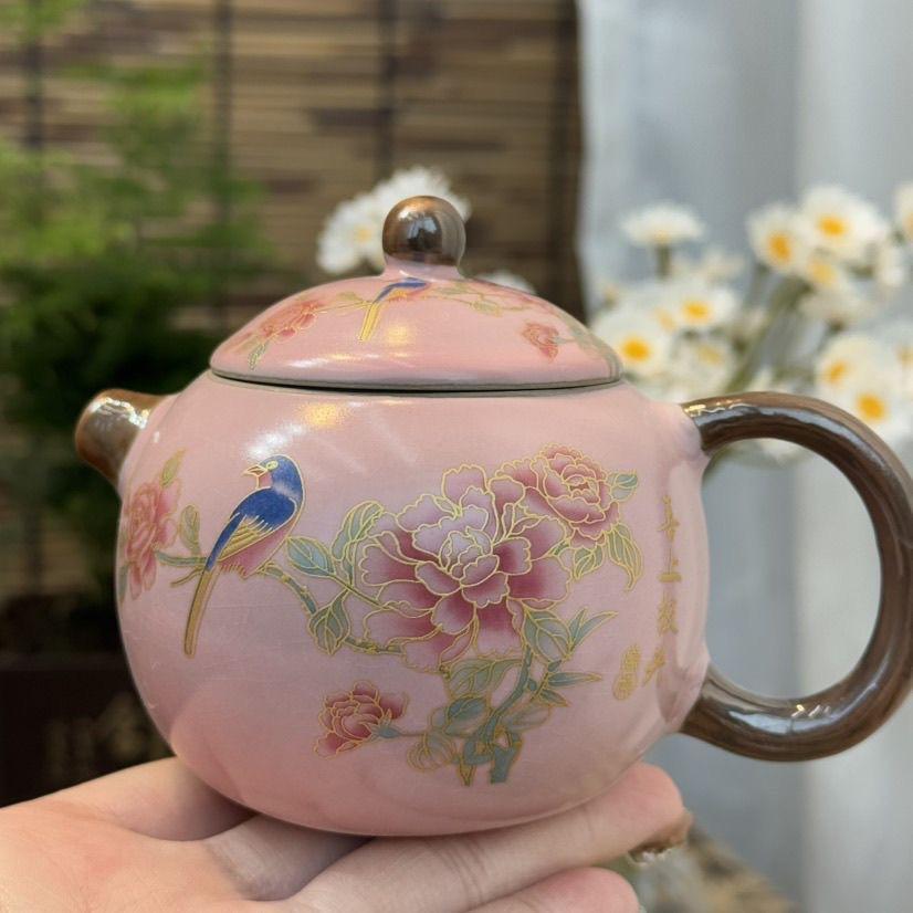 Ru kiln yellow exquisite teapot cover bowl single pot high-end tea brewer household ceramic teapot tea set Xishi pot series