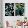 Retro Cute Black Cat And Lotus Landscap Canvas Paintings Impression Monet Posters and Prints Wall Pictures For Living Room Decor