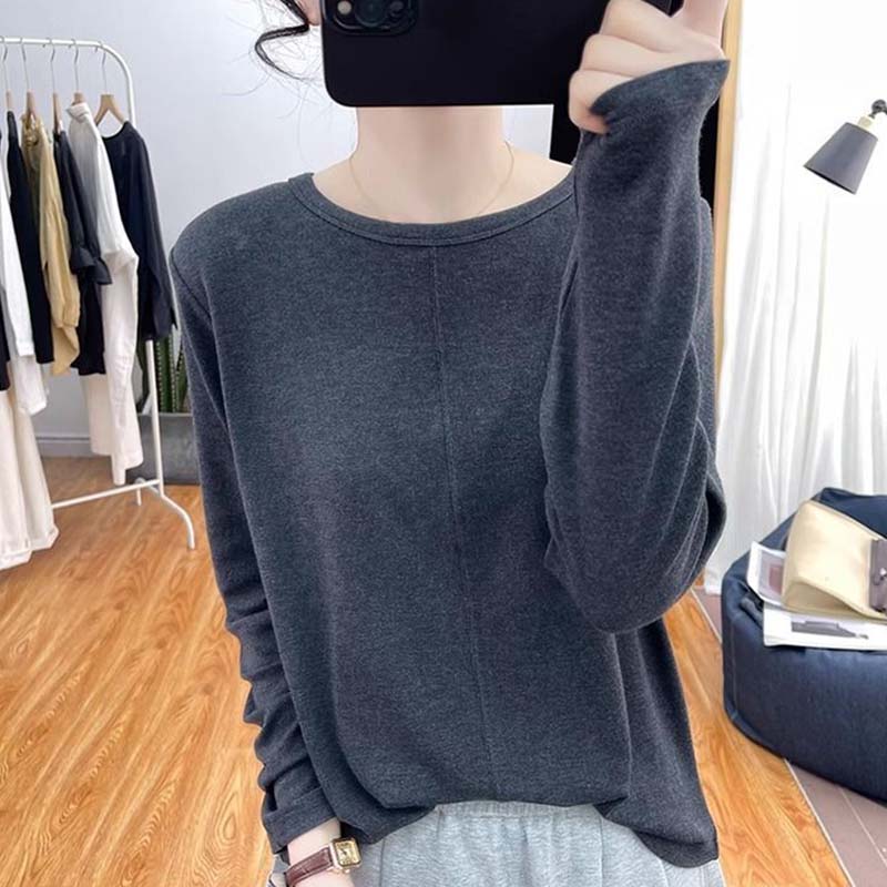 Sweatshirt for Women Autumn Winter Thickened Warm Solid Color Soft Stretchy Long Sleeve Oversize Tops