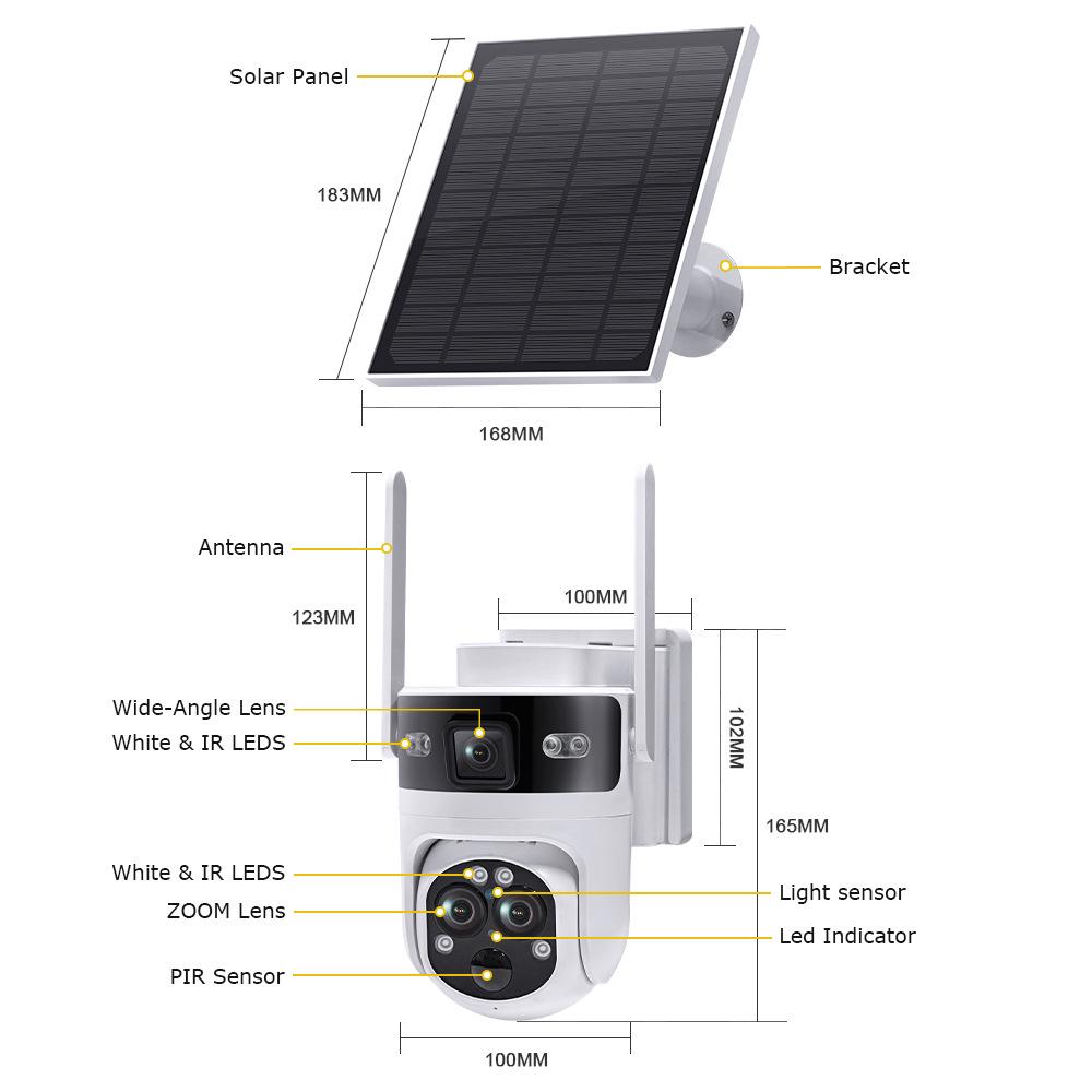 Three-Lens UBOX-4G Solar Camera, 15x Zoom, Outdoor Dual-View, 6MP HD, Night Vision, PTZ.