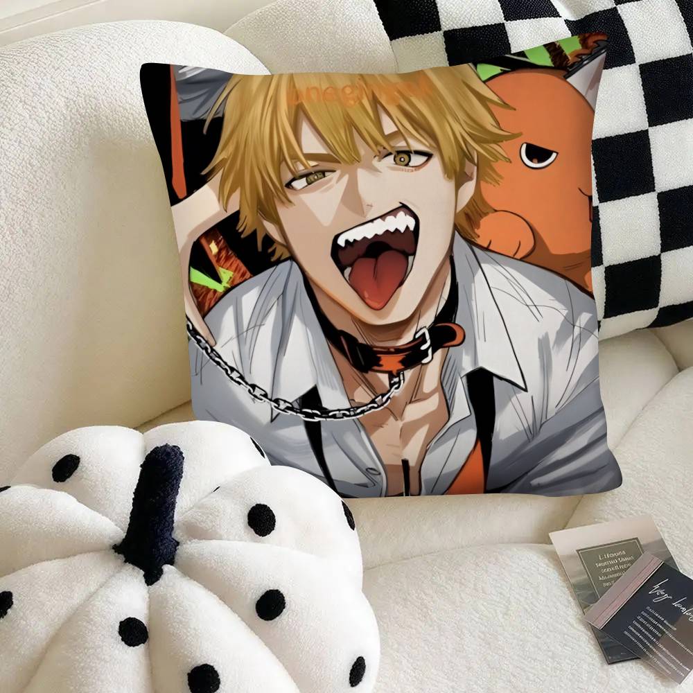Cartoon Character Makima Denji Aki Fashion Square Pillowcase Bedroom Sofa Room Ins Decoration Leisure