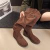 Fashion Women's Boots Low Heel Side Suede Thigh High Women's Boots Retro Woman Booties Autumn Winter Knee High Boots