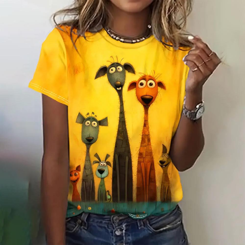 T-shirt da Donna alla Moda Divertenti Stampa 3D Larghe Casual Girocollo Top Estive e Primaverili Streetwear T-shirt e Bluse Harajuku
