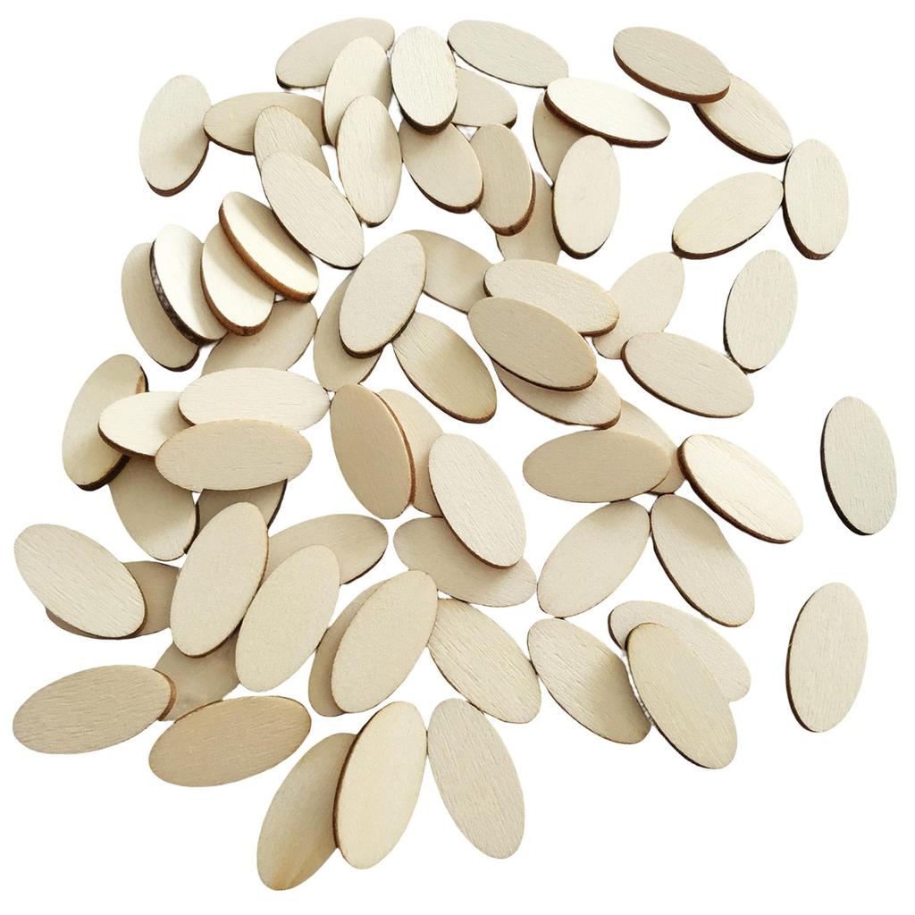 100 Pieces Rustic Wooden Oval Slices Supplies Cutout Decor Wood Plaques Blank for Thanksgiving Painting Writing Party Christmas