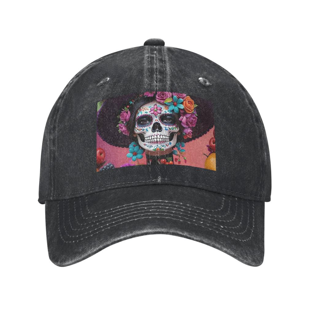 Day Of The Dead Sugar Skull Mexican Girl Baseball Caps Fashion Denim Fabric Hats Adjustable Casquette Sports Baseball Cowboy Hat